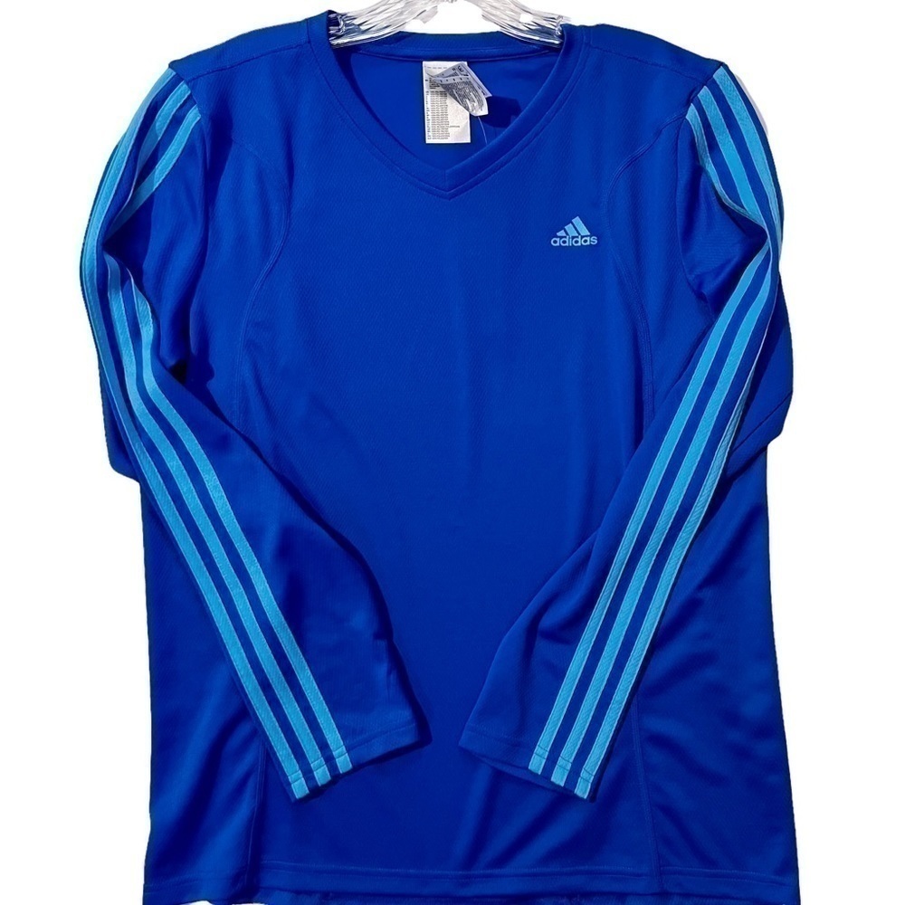 Adidas Women’s Blue Training V-neck 3 Stripe Pullover Shirt New With Tags Large